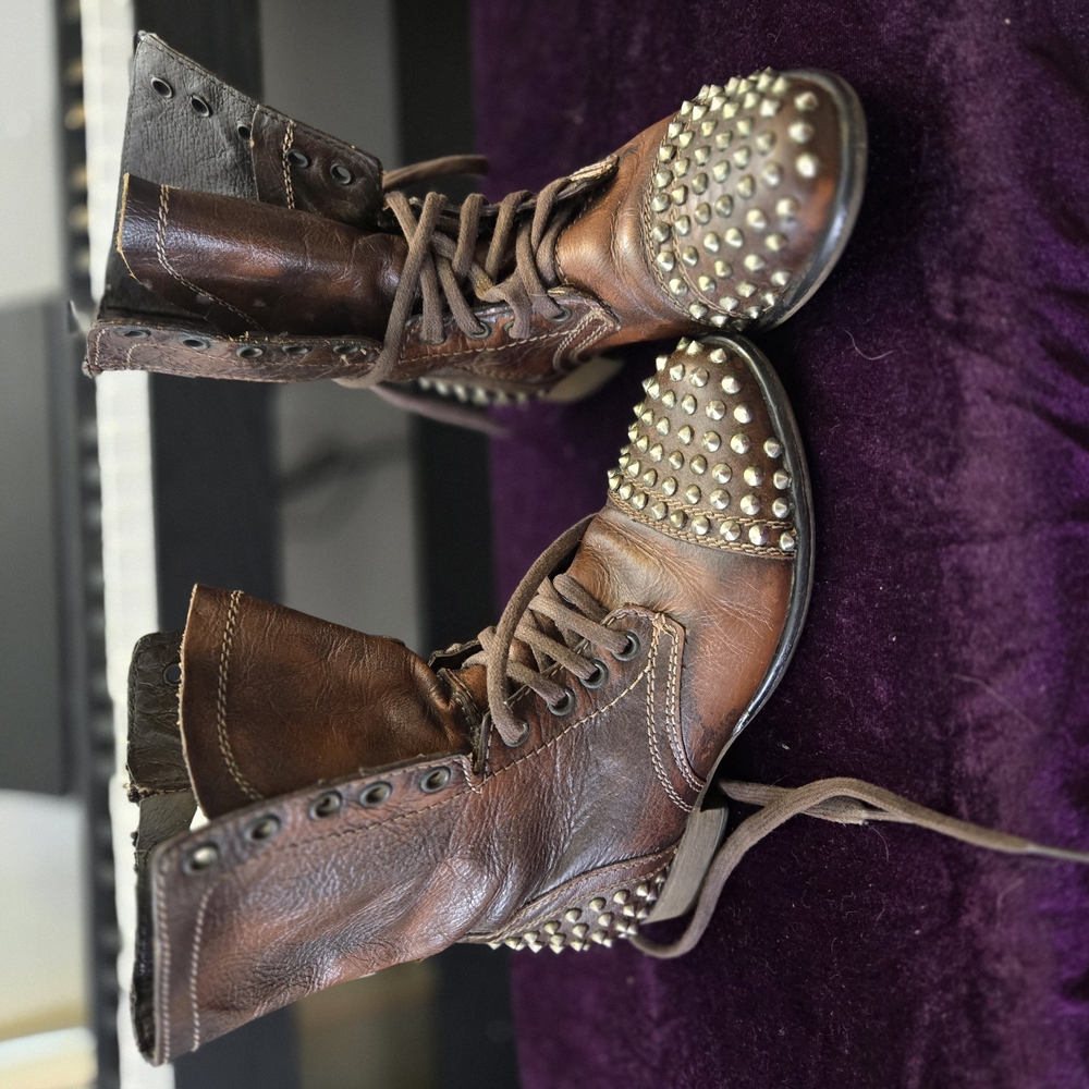 Steve Madden Brown Studded Combat Boots